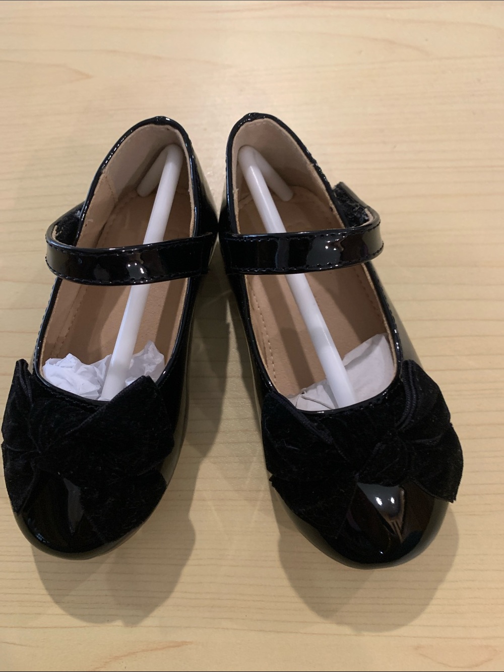 Black Patent Mary Jane Flats with Velvet Bow